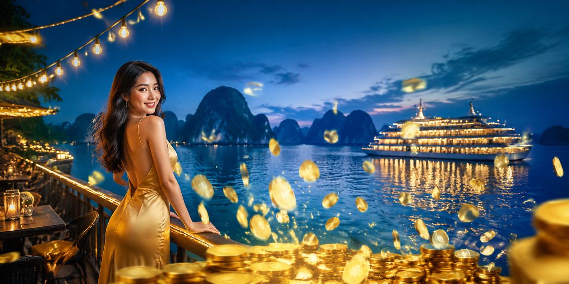 Khung cảnh vịnh Hạ Long buổi tối khi người chơi tra cứu kết quả thể thao và voucher xsmega